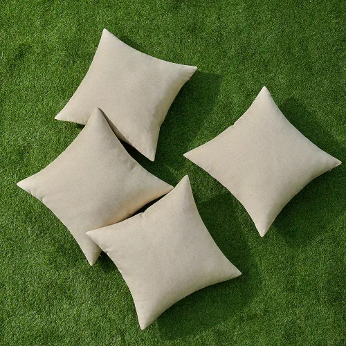 Vista 4 de MIULEE - Paquete de 4 fundas decorativas de cojín para exterior, de lino, impermeables, para jardín, patio, tienda de campaña, balcón, sofá, 16 x 16