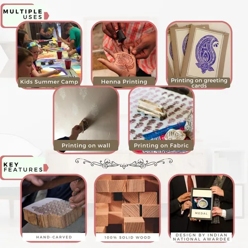 Vista 4 de Juego de 5 sellos de impresión de madera, estampados florales de pájaros tallados a mano para hacer tarjetas, álbumes de recortes y manualidades