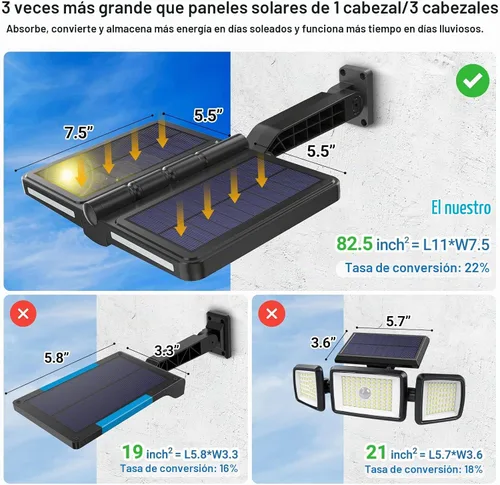 Vista 3 de ropelux Luces solares de inundación al aire libre, luces de sensor de movimiento al aire libre de 6000LM de alta luminosidad, IP65 impermeables y 5