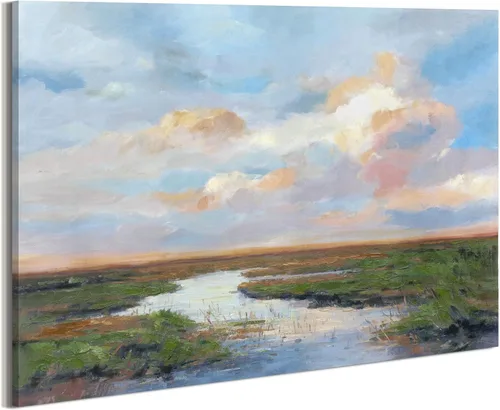 Vista 8 de arttitue Lienzo decorativo para pared de playa: baño, puesta de sol costera, paisaje, océano, mar, escena, obra de arte, paisaje marino, barco