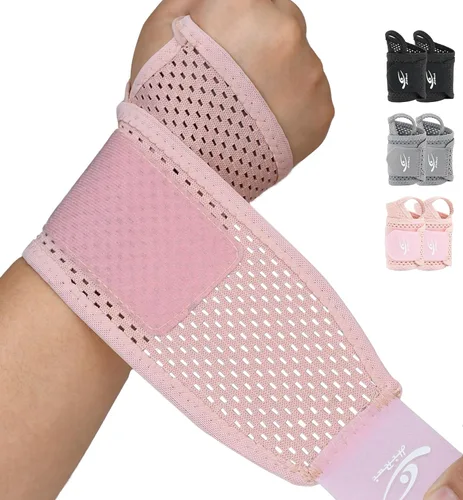 Vista 8 de HiRui Paquete de 2 muñequeras de malla ultrafina, transpirable, ajustable, para entrenamientos y uso diario, muñequeras unisex para aliviar el Negro