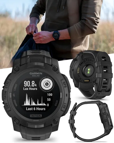 Vista 4 de Garmin Instinct 3 Edición Táctica, Pantalla de Carga Solar, 45mm, Reloj Inteligente GPS Resistente para Exteriores con Soporte de Balística