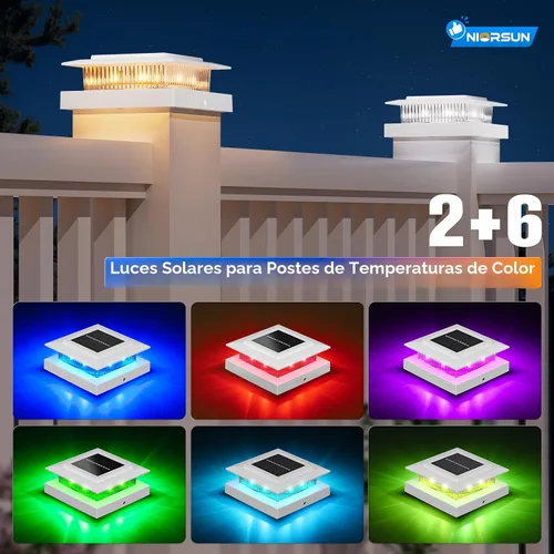 Vista 2 de NIORSUN - Luces solares de poste de 4 x 4 que cambian de color, luz solar para poste, paquete de 12 unidades, color blanco RGB Solar Post Cap Lights