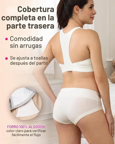 Vista 4 de Intimate Portal Ropa Interior de Maternidad de Algodón para Embarazo Posparto Calzones Debajo del Vientre Estilo Boyshort Elementos de 3