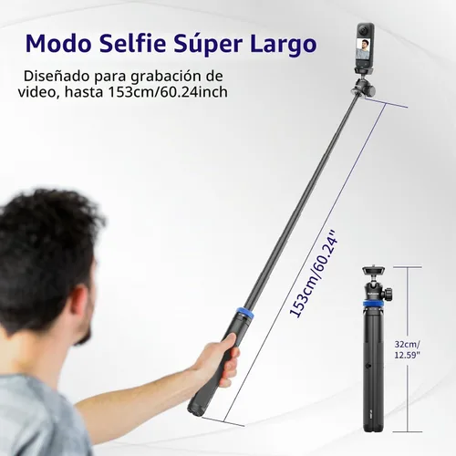 Vista 2 de Kaitezenz Trípode selfie stick para cámara GoPro, soporte de trípode extensible de 62 pulgadas con cabeza de bola de 360° tornillo de 1/4 pulgadas