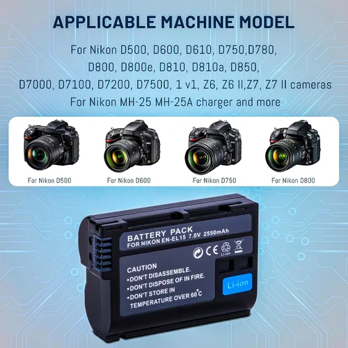 Vista 3 de Paquete de 3 baterías EN-EL15/EL15A/EL15B/EL15C con cargador LCD inteligente de triple ranura para Nikon Z6 Z7 D500 D600 D610 D750 D780 D800E D810