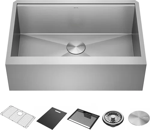 Vista 29 de DELTA FAUCET Delta Rivet 25 Pulgadas de Acero Inoxidable Negro Fregadero de Montaje Superior de Calibre 16 para Cocina con Tarja Única en Acabado