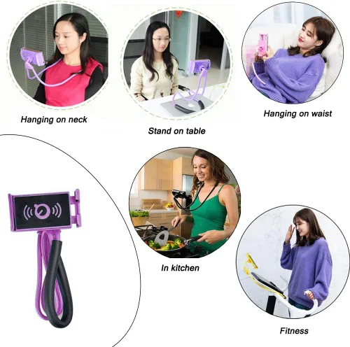 Vista 3 de Soporte de teléfono para el cuello - Soporte universal para colgar en el cuello, de uso sencillo, giratorio, con múltiples funciones, soporte Negro