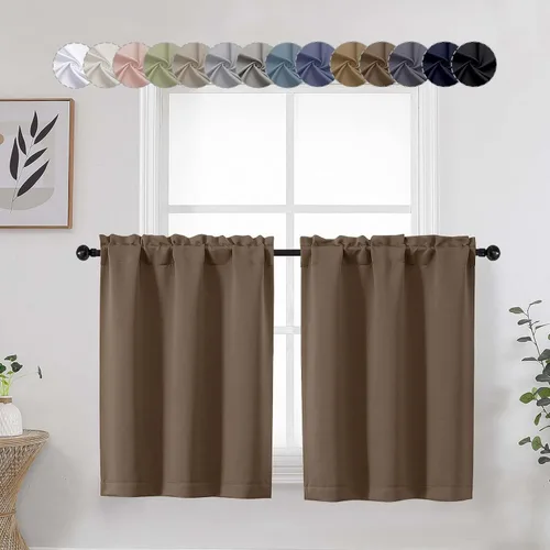 Vista 20 de Aqua Cafe - Juego de 2 paneles de cortinas opacas de 24 pulgadas de largo, con aislamiento térmico suave y sólido, para ventanas de baño, sótano