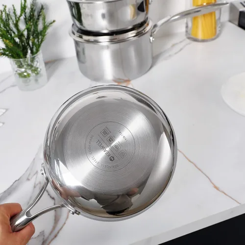 Vista 6 de KEAWELL K3 Premium - Cacerola de acero inoxidable de tres capas de 1.5 cuartos con tapa, seguro para inducción y horno hasta 600°F, calentamiento