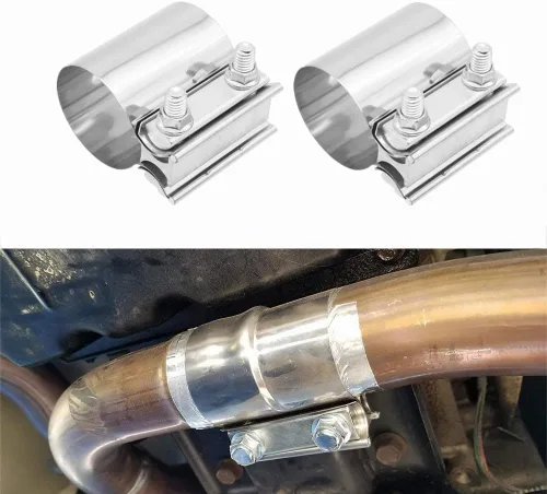 Vista 2 de Abrazadera de Escape de 2.5", Abrazadera de Banda de Junta a Tope de 2 1/2" Conector de Manguito de Acero Inoxidable para Silenciadores, Tubos