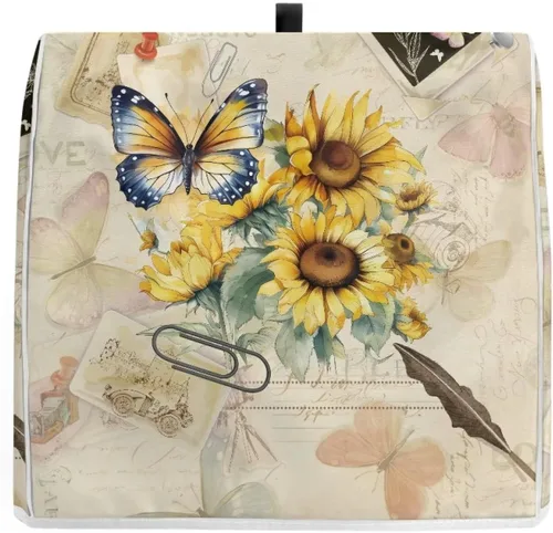 Vista 3 de UNICEU Protector de cubierta de batidora de soporte de cocina con estampado retro de mariposa de girasol, con mango superior, cubierta de polvo