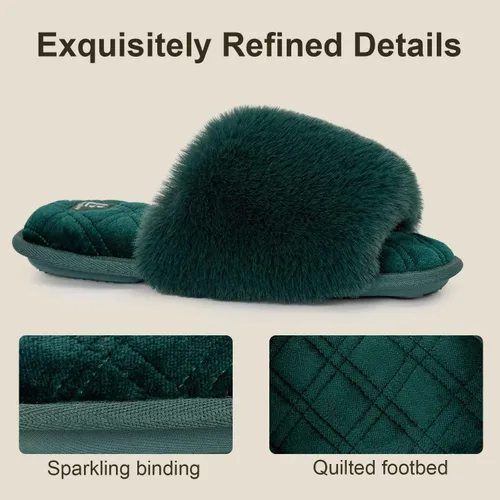 Vista 4 de LongBay Pantuflas de espuma viscoelástica de piel sintética para mujer, cómodas y planas, con puntera abierta, cómodas sandalias de casa