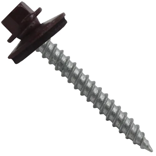 Vista 125 de 12 tornillos para techos de metal gris ABC de 1-1/2 pulgadas, cabezal de arandela hexagonal, arranque automático/roscado, arandela EPDM. 1 bolsa