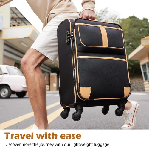 Vista 6 de Coolife Equipaje 4 piezas conjunto maleta extensible TSA cerradura spinner softshell, marino