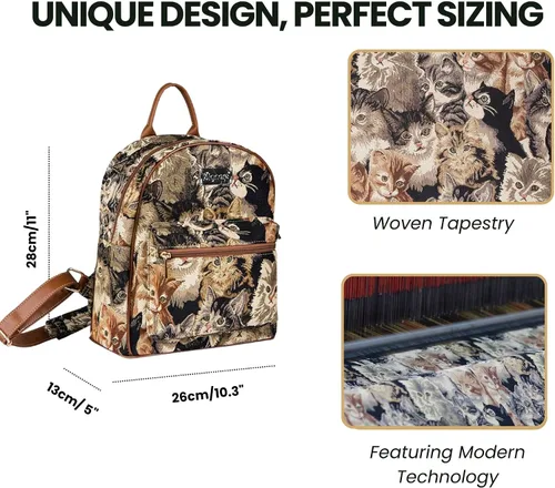 Vista 3 de Signare Mochila tipo tapiz, mochila casual para mujer, Gato, Daypack