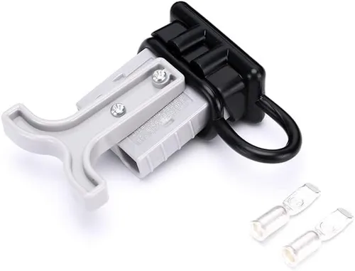Vista 3 de Conector de cable de alimentación de batería de 2 vías, mango gris de barra en T y cubierta negra a prueba de polvo