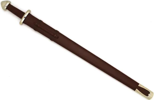 Vista 5 de Medieval Warrior Espada vikinga de acero de alto carbono de espiga completa del siglo X con funda de cuero marrón