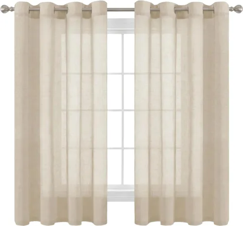 Vista 21 de H.VERSAILTEX Cortinas de lino de mezcla natural para sala de estar/cortinas de lino semitransparentes reductoras de luz de 54 pulgadas de largo