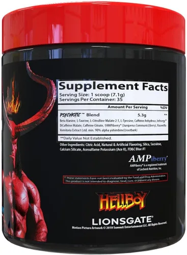 Vista 2 de Insane Labz Hellboy Edition - Polvo de preentrenamiento estimulante, con beta alanina, L citrulina y cafeína, aumenta la concentración, la energía