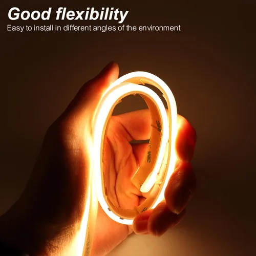Vista 4 de Tira de luces LED COB de 110 V, 32.8 pies, IP67, impermeable, blanco frío, súper brillante, regulable, cinta LED cortable, cuerda de neón flexible