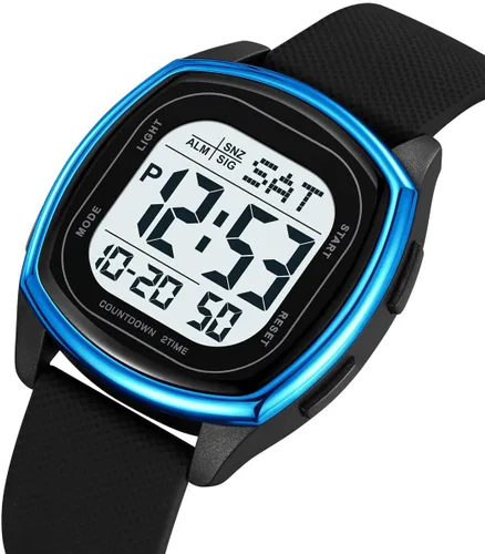 Vista 3 de Relojes para hombre Moda tendencia negro multifunción impermeable reloj LED digital cronógrafo suave silicona correa cuadrado relojes