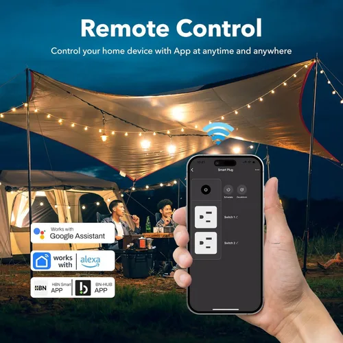 Vista 7 de HBN - Interruptor de salida de enchufe inteligente WiFi para exteriores, compatible con Alexa y Google Assistant, 2,4 GHz
