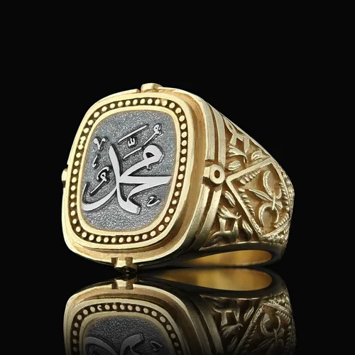 Vista 5 de Islamic Mohammed Ring, Islamic Signet Ring for Men, Bismillah Ring, Silver Islamic Ring, Gold Coated Islamic Jewelry, Islamic Gift for Man