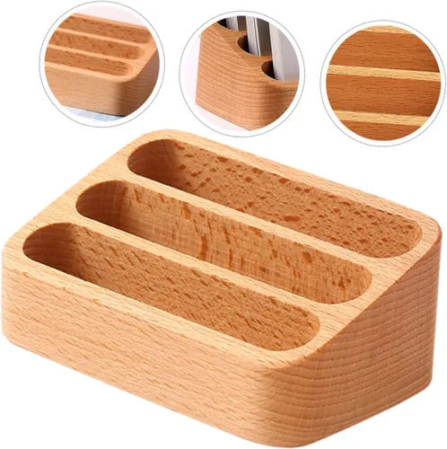 Vista 9 de Zerodeko Soporte de tarjeta de visita de madera de 3 rejillas Soporte para tarjetas comerciales para oficina