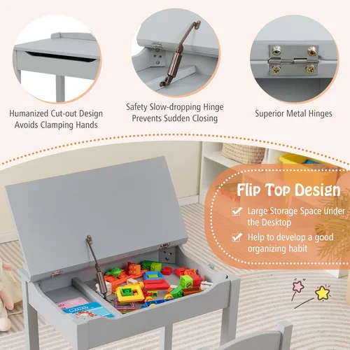 Vista 3 de Costzon - Juego de mesa y silla para niños, escritorio de estudio para niños con tapa abatible para sala de juegos y guardería, juego de mesa