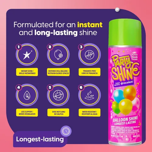 Vista 3 de Party Shine - Aerosol de silicona para globos de látex, aroma dulce de chicle, impermeable, fórmula antideslizante, brillo de globo, perfecto
