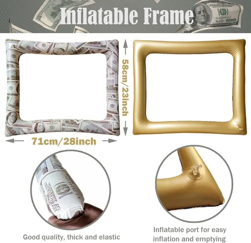 Vista 2 de Bill Dollar - Marco inflable para fotomatón para selfies, accesorios gigantes para fiestas temáticas de dinero, marco de fotos para cumpleaños