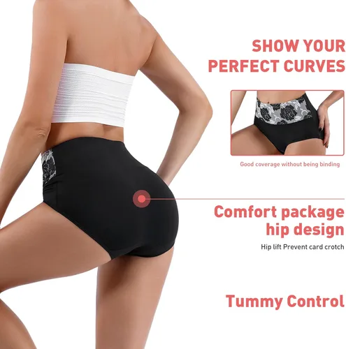 Vista 5 de Honzadar Ropa interior de cintura alta para mujer bragas posparto cobertura completa tamaño regular y grande