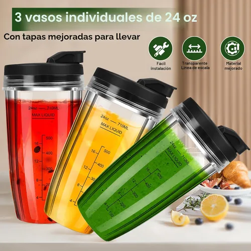 Vista 5 de Vasos de licuadora de repuesto para Ninja, vasos de licuadora Ninja de 24 onzas con tapas para llevar compatibles con Ninja BN401, BL450, BL456