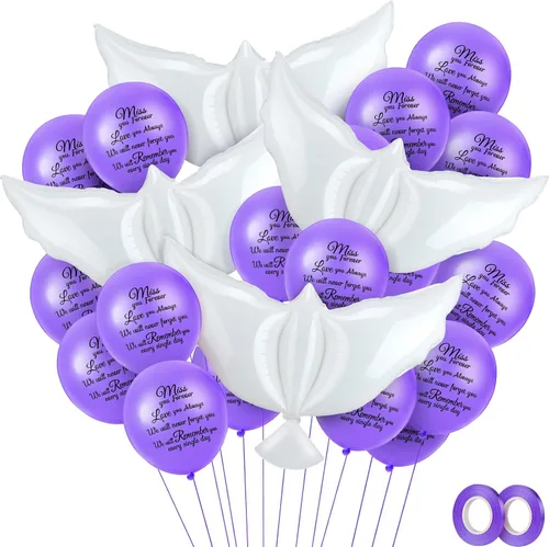 Vista 13 de Skylety 36 globos conmemorativos con 4 globos de paloma de la paz para liberar en recuerdo del cielo, decoraciones de helio para funerales, Negro