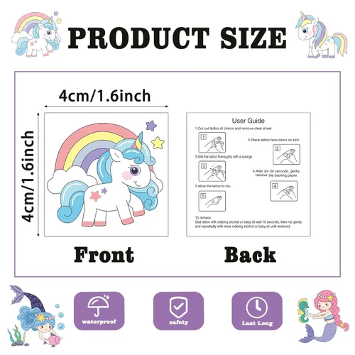 Vista 4 de 104 piezas de tatuajes temporales para niños para suministros de fiesta, pegatinas de tatuajes temporales de dinosaurios, unicornios y sirenas
