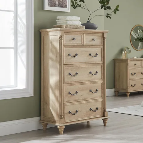 Vista 7 de T4TREAM Farmhouse - Cómoda de 6 cajones con patas de madera maciza, color blanco antiguo