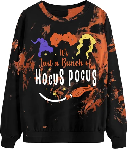 Vista 5 de Sudadera de Halloween para mujer, Sanderson Sisters Pullover Tops Funny Hocus Pocus Graphic Shirt Blusa