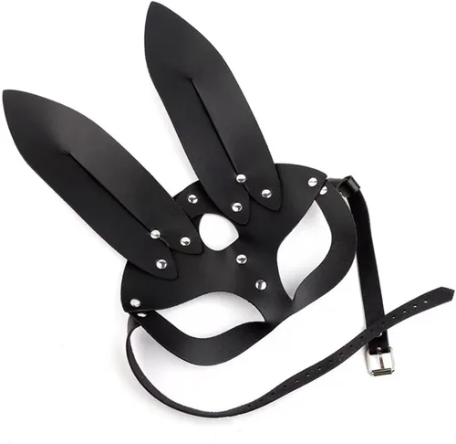 Vista 3 de Máscara de cuero, máscara de conejo, máscara de conejo de cuero, máscara de conejo de fiesta de cosplay, máscara remachada de cuero de conejo