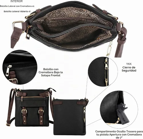 Vista 5 de Bandolera Jessie & James bolsa con cierre y llave, 2 tonos Negro