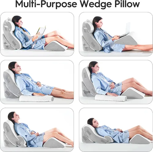 Vista 8 de BedLuxury Juego de 4 almohadas ortopédicas de cuña para cama con espuma viscoelástica para dolor de espalda, poscirugía, almohada de espuma