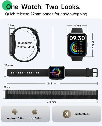 Vista 6 de Relojes inteligentes para mujeres y hombres, reloj inteligente Alexa HD de 1.83 pulgadas para Android y iPhone (llamadas/SMS/recordatorios), reloj