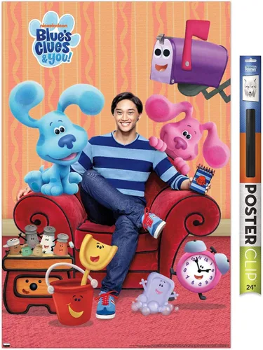 Vista 19 de Nickelodeon Blue's Clues - Póster de pared grupal, 22.4 pulgadas de largo x 14.7 pulgadas de ancho, versión enmarcada de madera de granero
