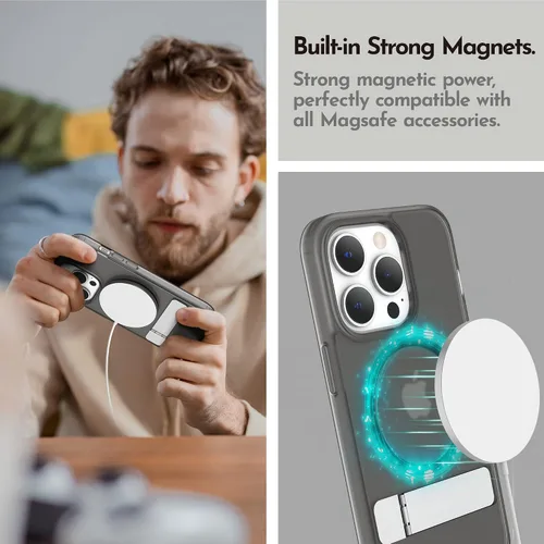 Vista 4 de Funda magnética para iPhone 14 Pro de 6.1 pulgadas (2022), soporte delgado con protector de pantalla compatible con Magsafe a prueba de golpes, Negro