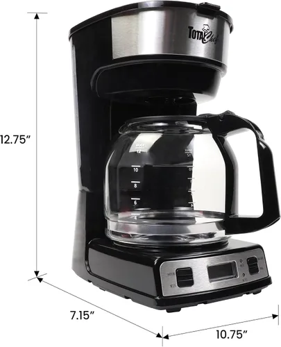 Vista 7 de Total Chef Cafetera de goteo – Cafetera programable de 12 tazas con olla de cristal, pausa y vertido, apagado automático, depósito de agua grande