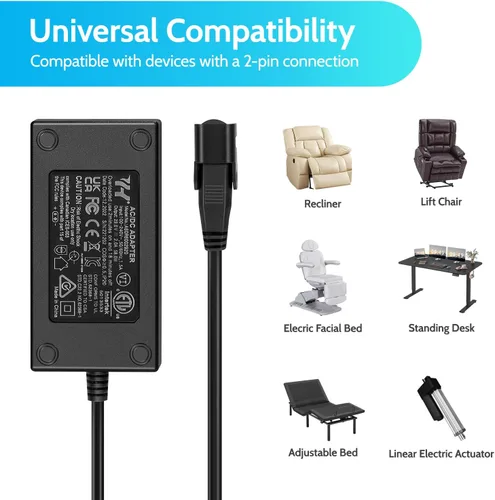 Vista 4 de Fuente de alimentación reclinable Sopito Wide AC/DC 100-240V - con cable de extensión de 6.6 pies, transformador de 29 V 2 A, conector de 2 pines