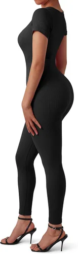Vista 3 de SUUKSESS Monos acanalados de una pieza para mujer, de manga corta, para yoga