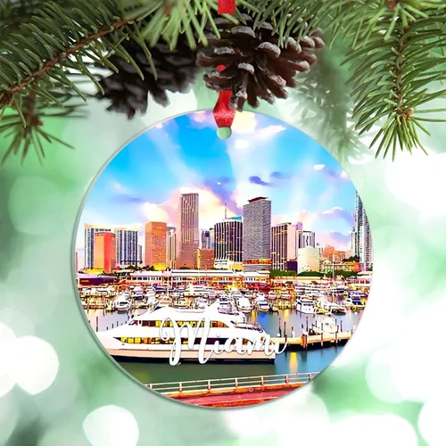 Vista 24 de Florida USA - Adornos de Navidad acrílicos de Miami, paisaje urbano, decoraciones de Navidad para árbol de viaje, recuerdo, adornos de Navidad