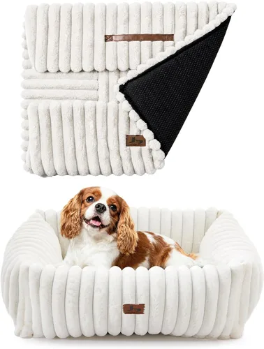 Vista 23 de Cama lavable para perros pequeños y medianos, cama rectangular ortopédica de forro polar de pana para mascotas con funda extraíble y parte inferior