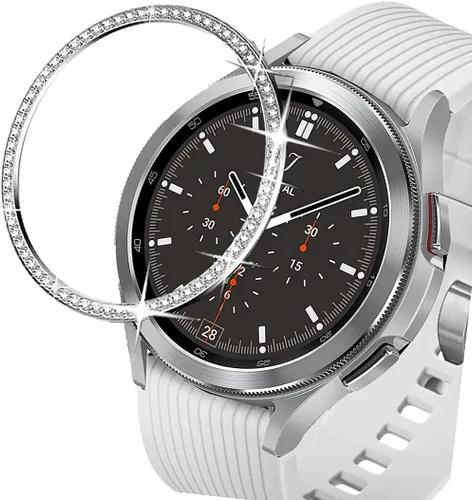 Vista 11 de DEALELE Fundas para Samsung S3 Frontier/Classic/Galaxy Watch 4/4 Classic, Rhinestone Diamond Steel Watch Face Bezel Rings (negro)